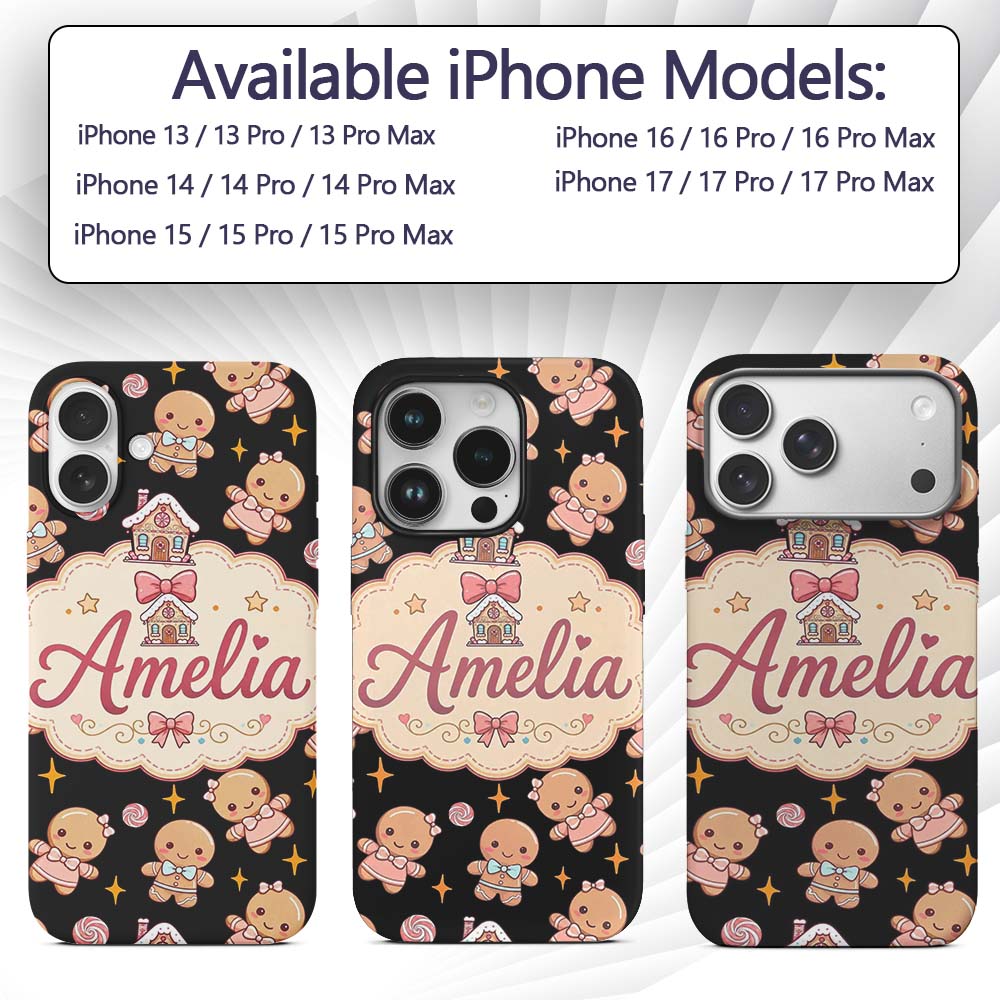 Cute Christmas Gingerbread Candy House Gifts Custom Name Protective Phone Case Mobile Cover Durable Everyday Smartphone Shock Resistant