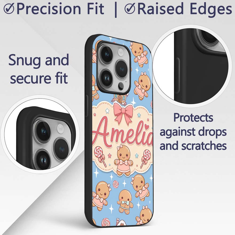 Cute Christmas Gingerbread Candy House Gifts Custom Name Protective Phone Case Mobile Cover Durable Everyday Smartphone Shock Resistant
