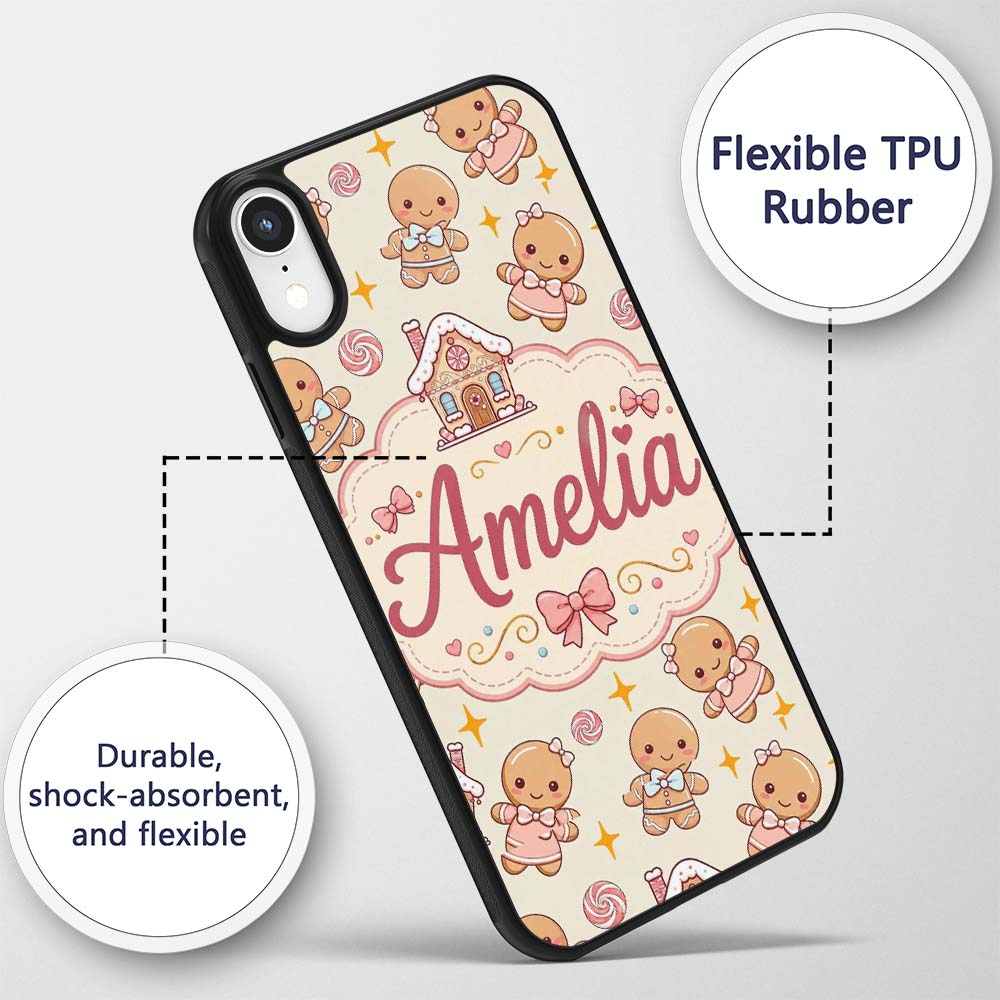 Cute Christmas Gingerbread Candy House Gifts Custom Name Protective Phone Case Mobile Cover Durable Everyday Smartphone Shock Resistant