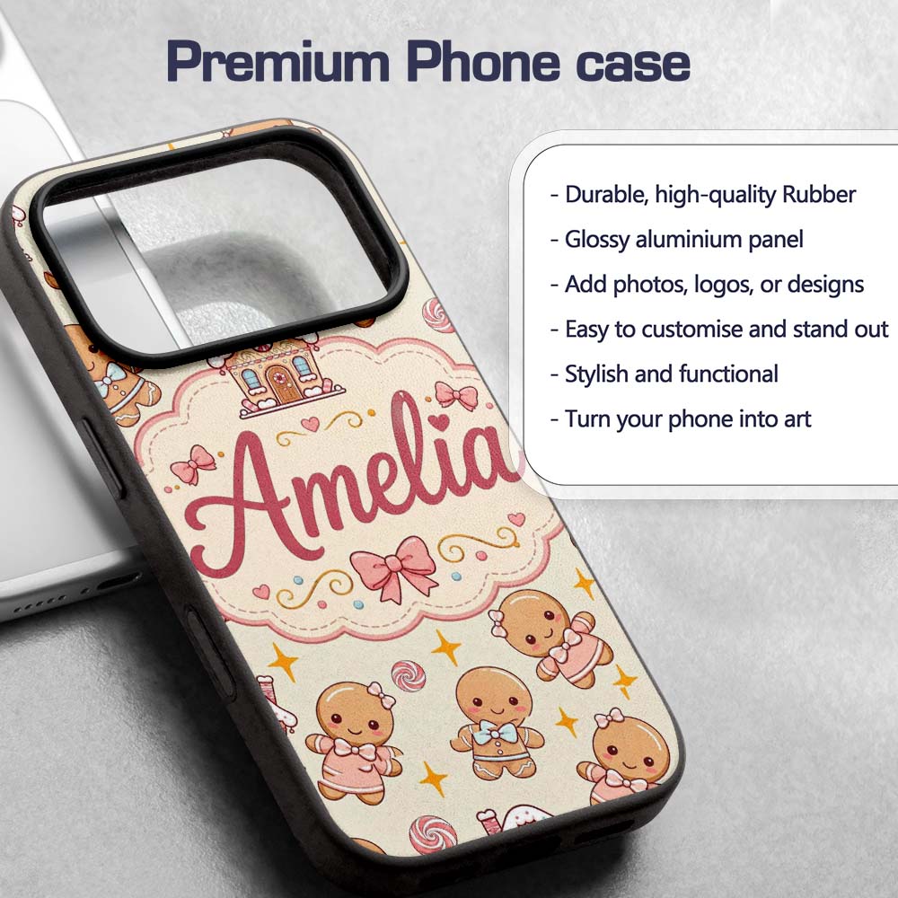 Cute Christmas Gingerbread Candy House Gifts Custom Name Protective Phone Case Mobile Cover Durable Everyday Smartphone Shock Resistant