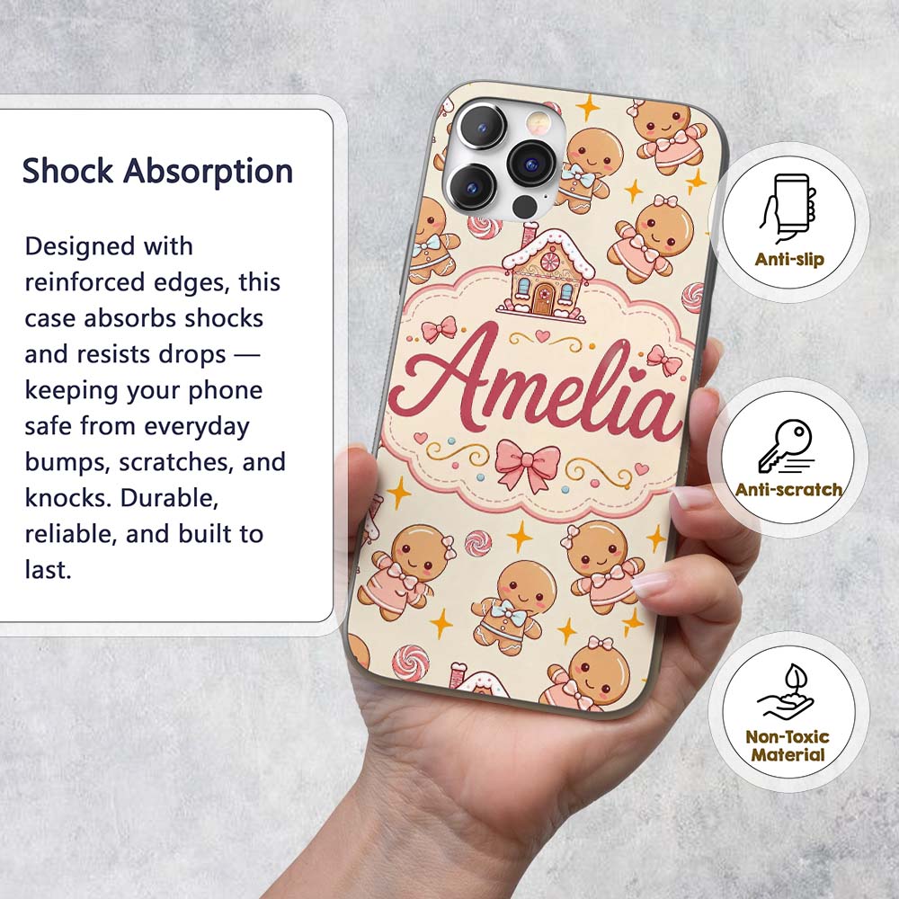 Cute Christmas Gingerbread Candy House Gifts Custom Name Protective Phone Case Mobile Cover Durable Everyday Smartphone Shock Resistant