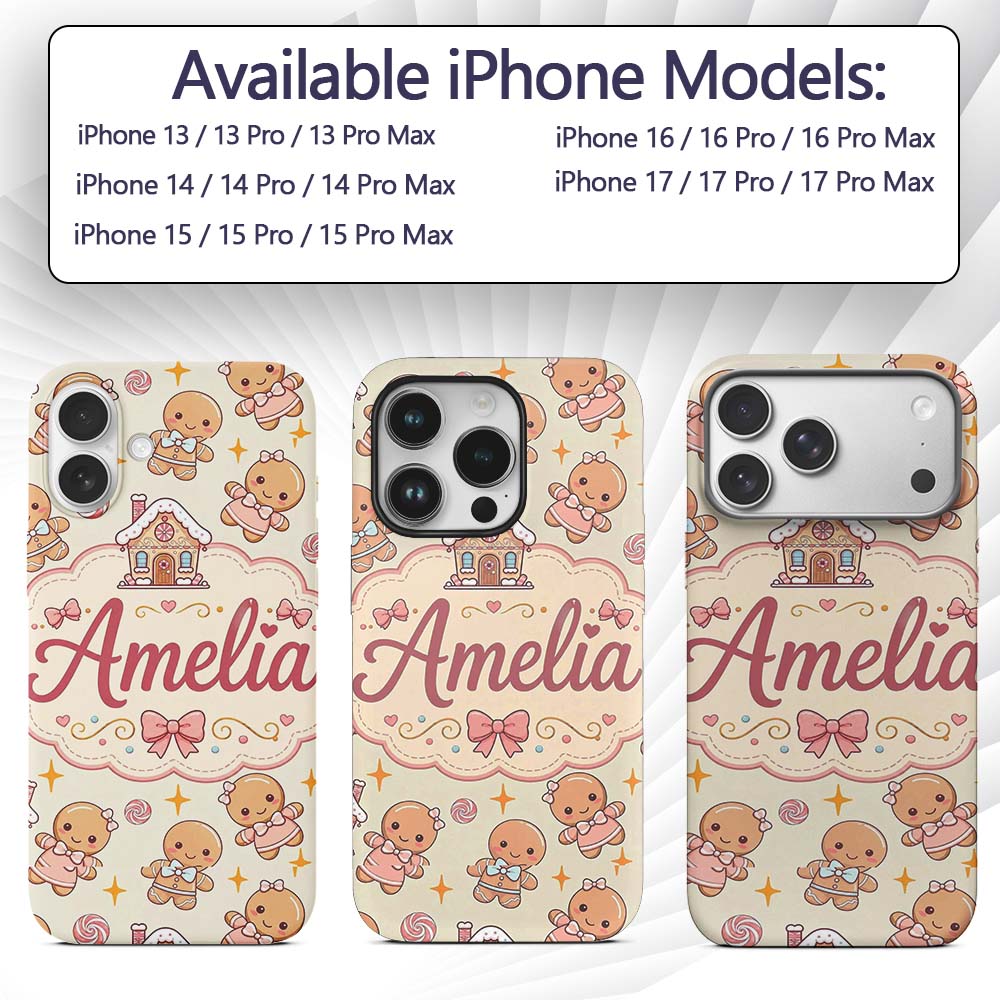 Cute Christmas Gingerbread Candy House Gifts Custom Name Protective Phone Case Mobile Cover Durable Everyday Smartphone Shock Resistant