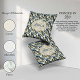 Custom Name Blue Jay Bird Berry Branch Seamless Winter Botanical Square Filled Cushion Throw Pillow Sofa Bed Home Decor Zip Washable UK Made