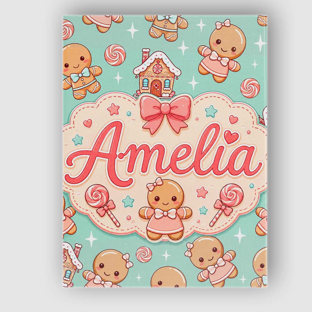 Personalised Name Cute Christmas Gingerbread Custom Bespoke  Contemporary Display Canvas Wall Art Print Decor Picture Ready to Hang
