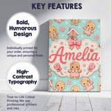 Personalised Name Cute Christmas Gingerbread Custom Bespoke  Contemporary Display Canvas Wall Art Print Decor Picture Ready to Hang