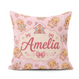Custom Name Cute Gingerbread Characters Candy House Light Pink Square Filled Cushion Throw Pillow Sofa Bed Home Decor Zip Washable UK Made