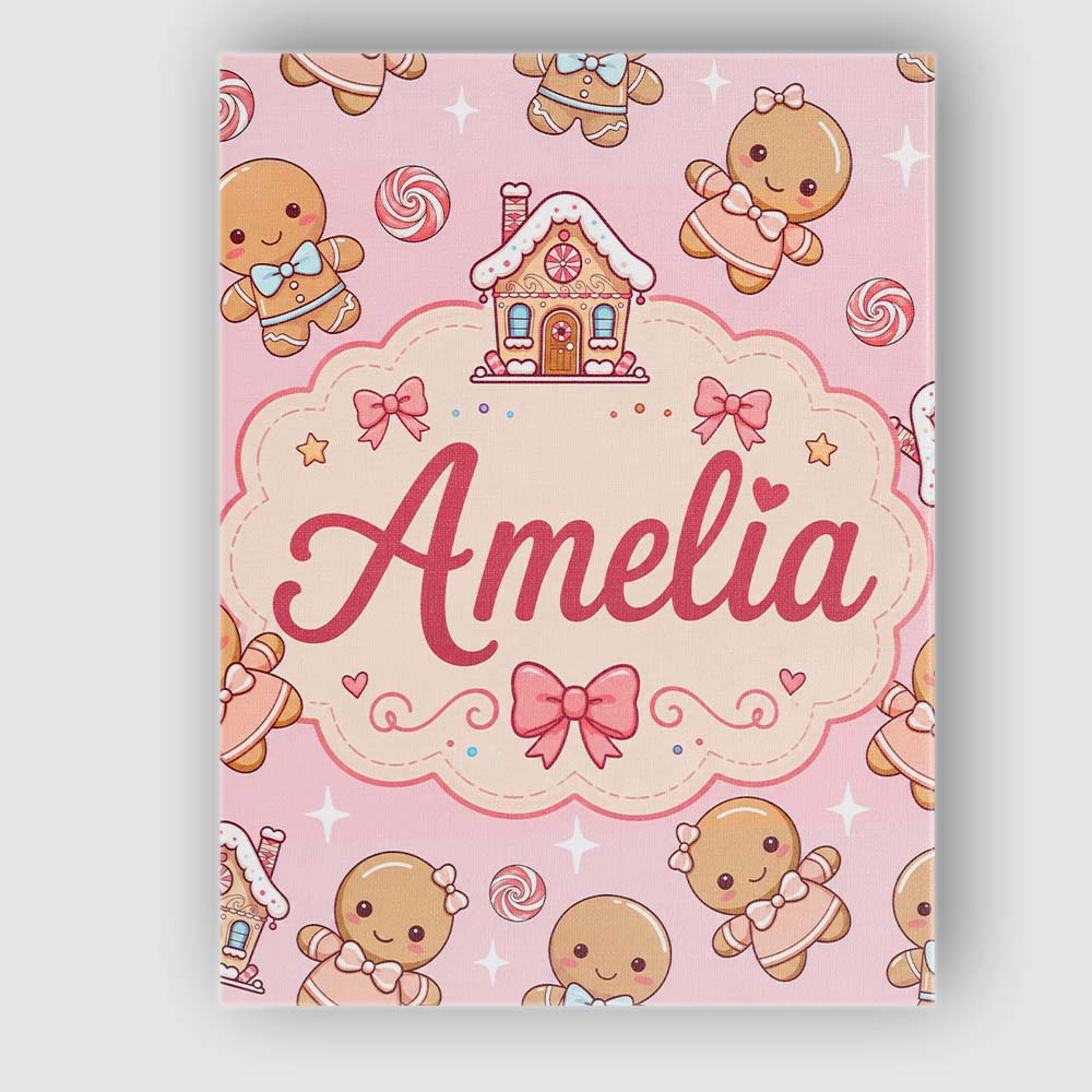 Personalised Name Cute Christmas Gingerbread Custom Bespoke  Contemporary Display Canvas Wall Art Print Decor Picture Ready to Hang
