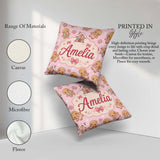 Custom Name Cute Gingerbread Characters Candy House Light Pink Square Filled Cushion Throw Pillow Sofa Bed Home Decor Zip Washable UK Made