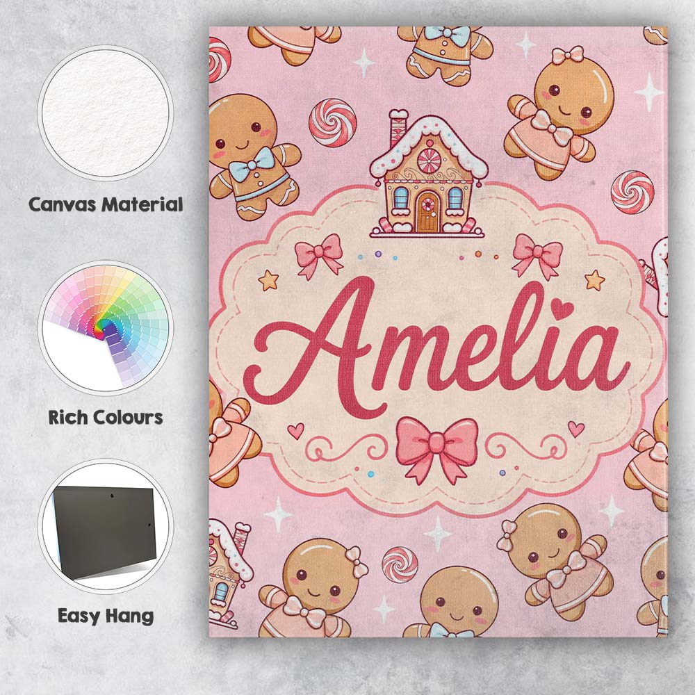 Personalised Name Cute Christmas Gingerbread Custom Bespoke  Contemporary Display Canvas Wall Art Print Decor Picture Ready to Hang