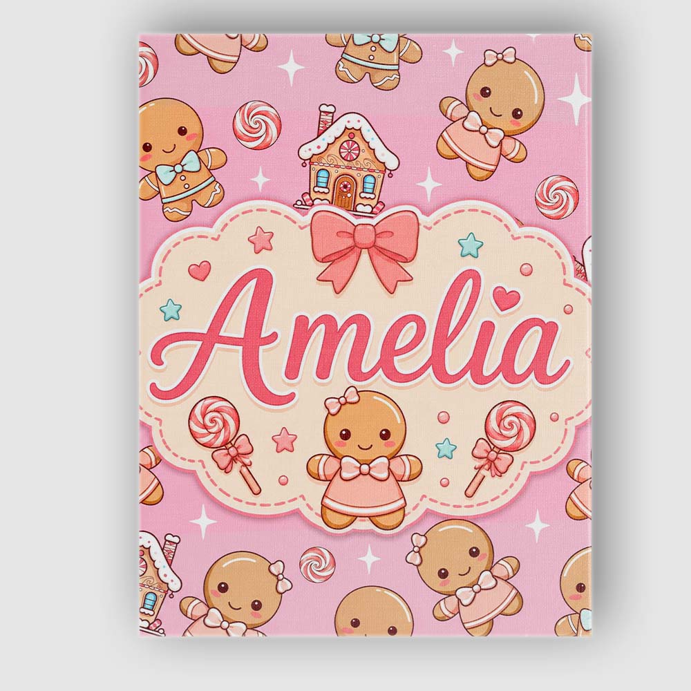 Personalised Name Cute Christmas Gingerbread Custom Bespoke  Contemporary Display Canvas Wall Art Print Decor Picture Ready to Hang