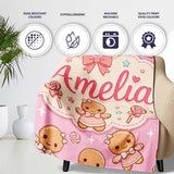 Cute Christmas Gingerbread Characters Candy House Pattern Soft Pink  Personalised Custom Name Super Soft Fleece Blanket Bed Sofa Throw