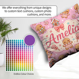 Custom Name Gingerbread Characters Candy House Pattern Soft Pink Square Filled Cushion Throw Pillow Sofa Bed Home Decor Zip Washable UK Made
