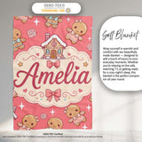 Cute Christmas Gingerbread Characters Candy House Pattern Coral  Personalised Custom Name Super Soft Fleece Blanket Bed Sofa Throw