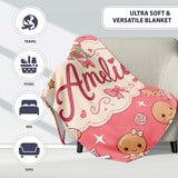 Cute Christmas Gingerbread Characters Candy House Pattern Coral  Personalised Custom Name Super Soft Fleece Blanket Bed Sofa Throw