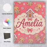 Personalised Name Cute Christmas Gingerbread Custom Bespoke  Contemporary Display Canvas Wall Art Print Decor Picture Ready to Hang
