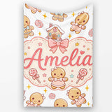 Cute Christmas Gingerbread Characters Candy House White Star Lovely  Personalised Custom Name Super Soft Fleece Blanket Bed Sofa Throw