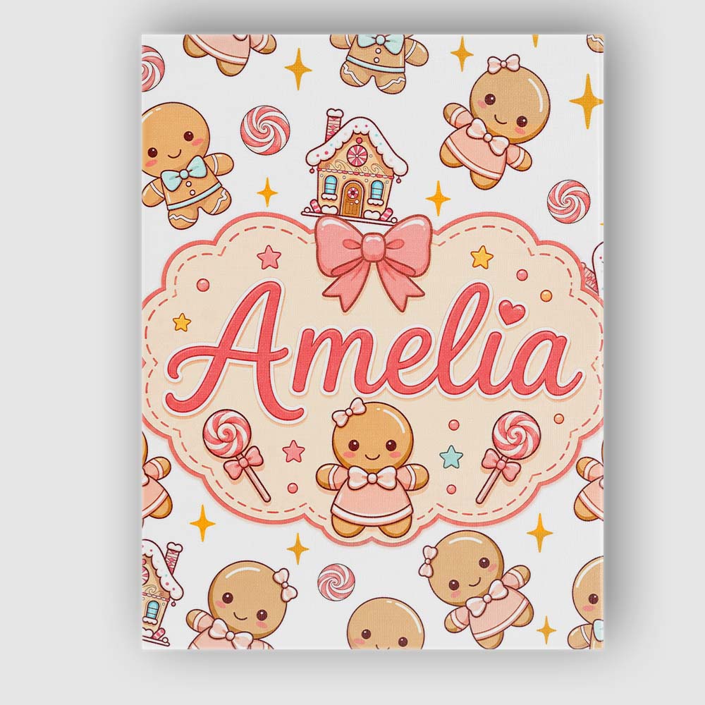 Personalised Name Cute Christmas Gingerbread Custom Bespoke  Contemporary Display Canvas Wall Art Print Decor Picture Ready to Hang