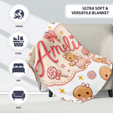 Cute Christmas Gingerbread Characters Candy House White Star Lovely  Personalised Custom Name Super Soft Fleece Blanket Bed Sofa Throw