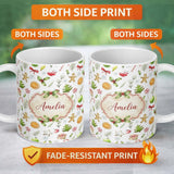 Personalized Custom Name Cute Christmas Cookies Candy Cane Festive Seamless Pattern Lovely 11oz Ceramic Coffee Tea Mug White Large Handle