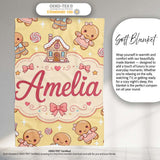 Cute Christmas Gingerbread Characters Candy House Pattern Yellow  Personalised Custom Name Super Soft Fleece Blanket Bed Sofa Throw