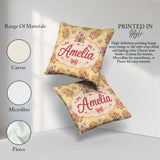 Custom Name Cute Christmas Characters Candy House Pattern Yellow Square Filled Cushion Throw Pillow Sofa Bed Home Decor Zip Washable UK Made