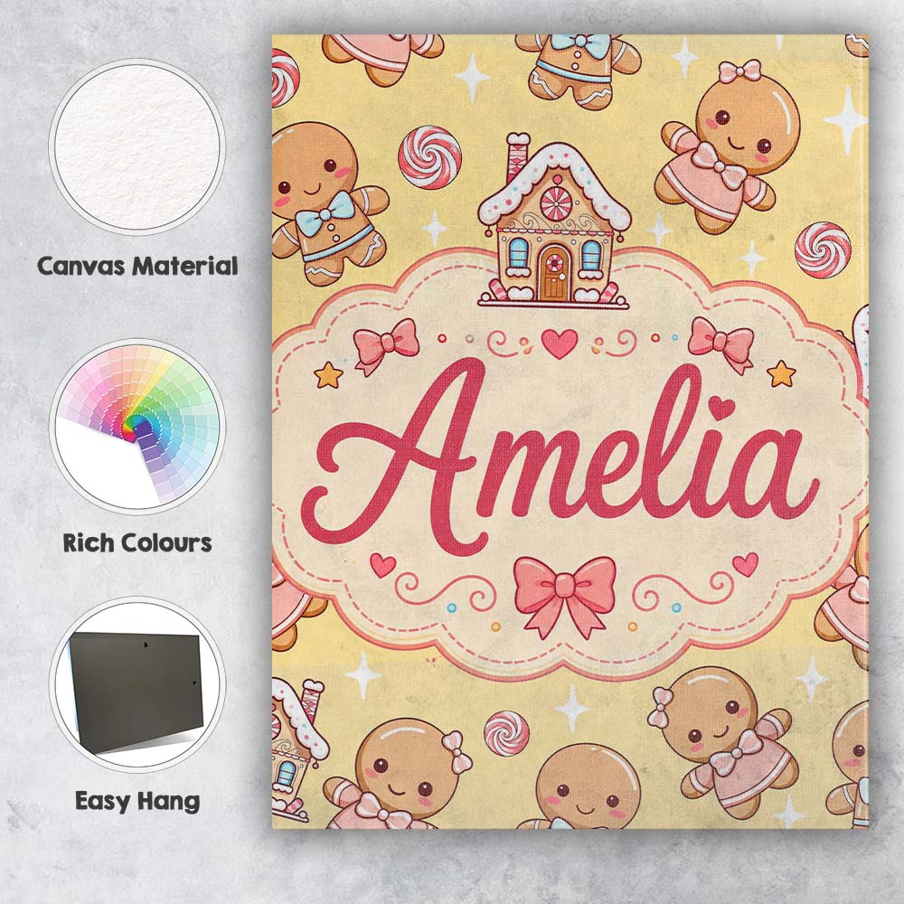 Personalised Name Cute Christmas Gingerbread Custom Bespoke  Contemporary Display Canvas Wall Art Print Decor Picture Ready to Hang