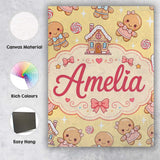 Personalised Name Cute Christmas Gingerbread Custom Bespoke  Contemporary Display Canvas Wall Art Print Decor Picture Ready to Hang