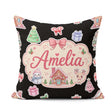 Custom Name Christmas Festive Stickers Snowman Tree House Black Square Filled Cushion Throw Pillow Sofa Bed Home Decor Zip Washable UK Made