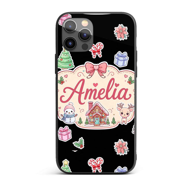 Cute Christmas Festive Stickers Snowman Tree Custom Name Protective Phone Case Mobile Cover Durable Everyday Smartphone Shock Resistant