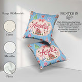 Custom Name Christmas Festive Gingerbread House Tree Blue Stripe Square Filled Cushion Throw Pillow Sofa Bed Home Decor Zip Washable UK Made