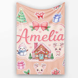 Cute Christmas Festive Stickers Gingerbread House Tree Beige Lovely  Personalised Custom Name Super Soft Fleece Blanket Bed Sofa Throw