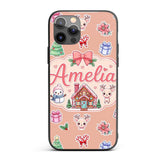 Cute Christmas Festive Stickers Gingerbread House Custom Name Protective Phone Case Mobile Cover Durable Everyday Smartphone Shock Resistant