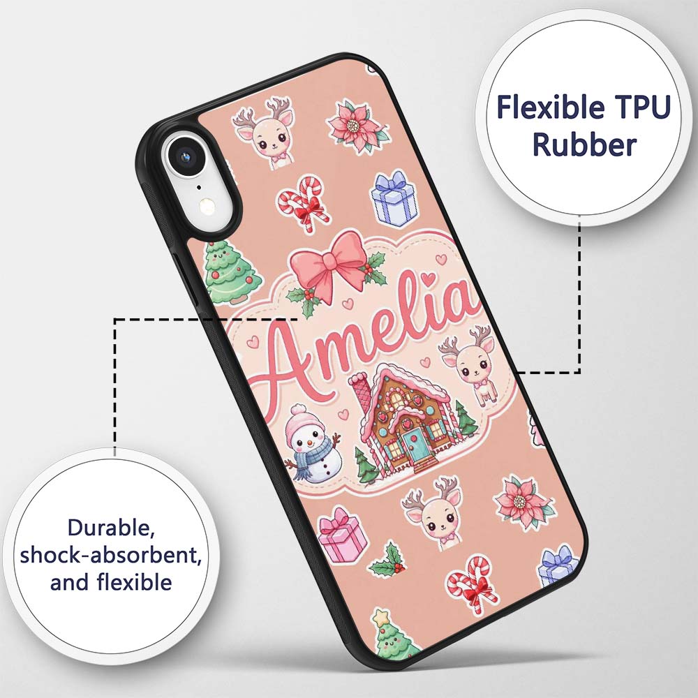 Cute Christmas Festive Stickers Gingerbread House Custom Name Protective Phone Case Mobile Cover Durable Everyday Smartphone Shock Resistant
