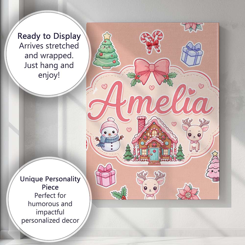 Personalised Name Cute Christmas Festive Custom  Unique Gift Idea Elegant Feature Canvas Wall Art Print Decor Picture Ready to Hang