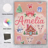 Personalised Name Cute Christmas Festive Custom  Unique Gift Idea Elegant Feature Canvas Wall Art Print Decor Picture Ready to Hang
