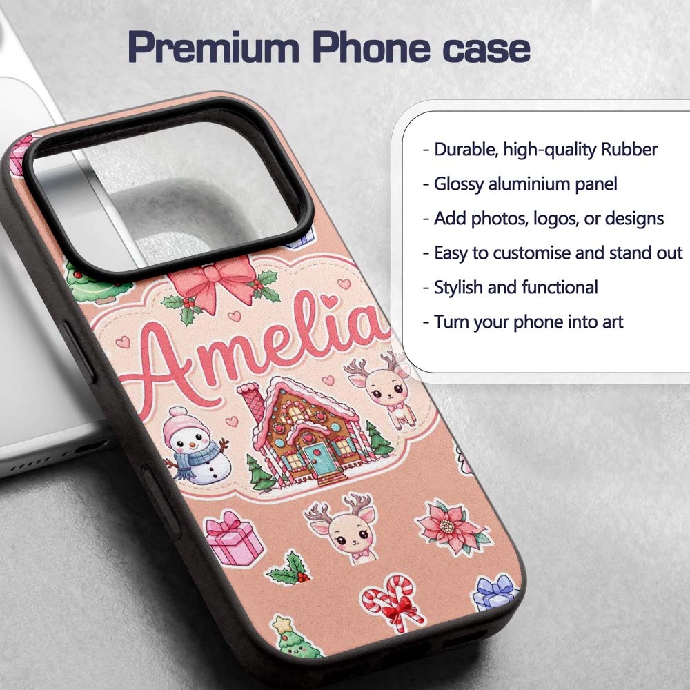 Cute Christmas Festive Stickers Gingerbread House Custom Name Protective Phone Case Mobile Cover Durable Everyday Smartphone Shock Resistant