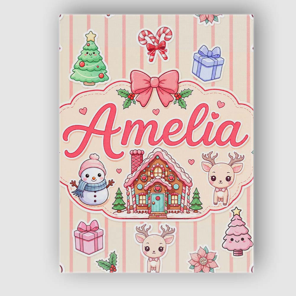 Personalised Name Cute Christmas Festive Custom  Unique Gift Idea Elegant Feature Canvas Wall Art Print Decor Picture Ready to Hang