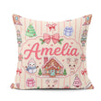 Custom Name Festive Stickers Gingerbread House Tree Cream Stripe Square Filled Cushion Throw Pillow Sofa Bed Home Decor Zip Washable UK Made