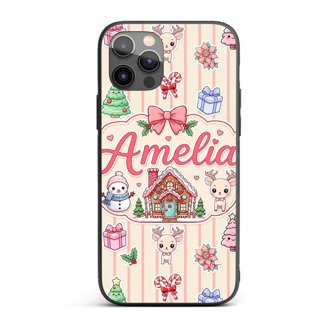 Cute Christmas Festive Stickers Gingerbread House Custom Name Protective Phone Case Mobile Cover Durable Everyday Smartphone Shock Resistant