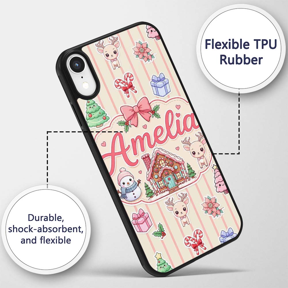 Cute Christmas Festive Stickers Gingerbread House Custom Name Protective Phone Case Mobile Cover Durable Everyday Smartphone Shock Resistant