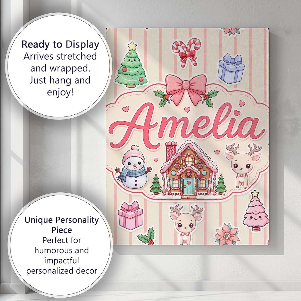 Personalised Name Cute Christmas Festive Custom  Unique Gift Idea Elegant Feature Canvas Wall Art Print Decor Picture Ready to Hang