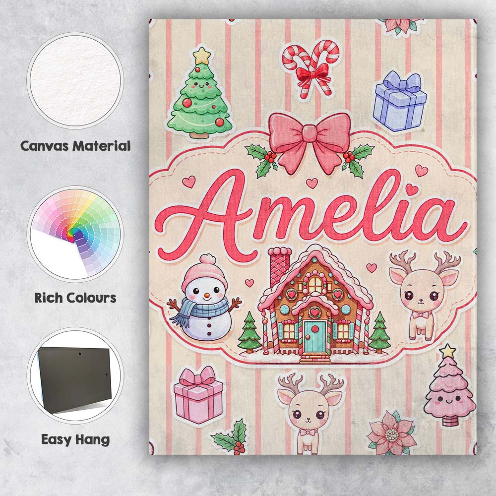 Personalised Name Cute Christmas Festive Custom  Unique Gift Idea Elegant Feature Canvas Wall Art Print Decor Picture Ready to Hang