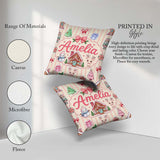 Custom Name Festive Stickers Gingerbread House Tree Cream Stripe Square Filled Cushion Throw Pillow Sofa Bed Home Decor Zip Washable UK Made