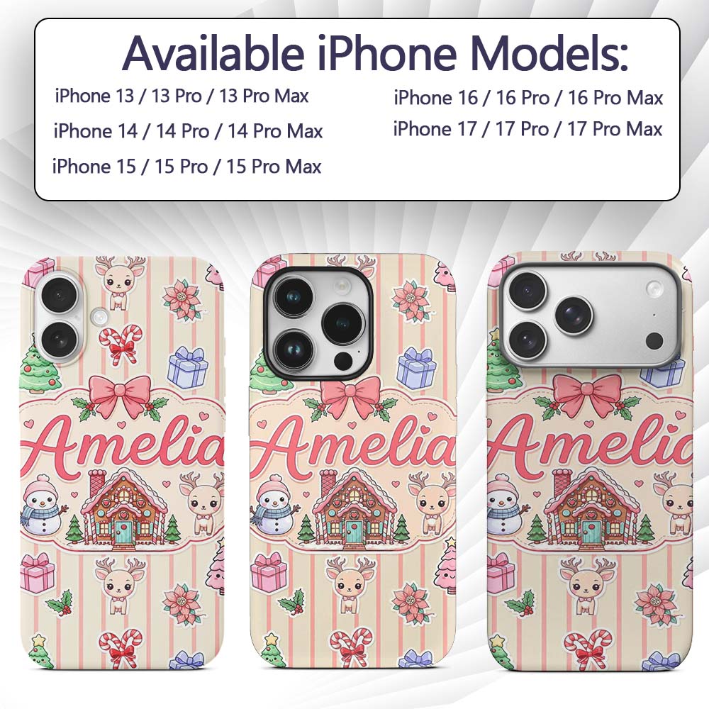 Cute Christmas Festive Stickers Gingerbread House Custom Name Protective Phone Case Mobile Cover Durable Everyday Smartphone Shock Resistant