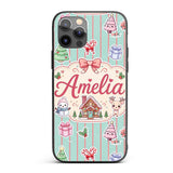 Cute Christmas Festive Stickers Gingerbread House Custom Name Protective Phone Case Mobile Cover Durable Everyday Smartphone Shock Resistant