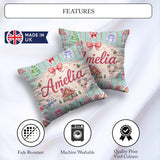 Custom Name Christmas Festive Gingerbread House Tree Teal Stripe Square Filled Cushion Throw Pillow Sofa Bed Home Decor Zip Washable UK Made