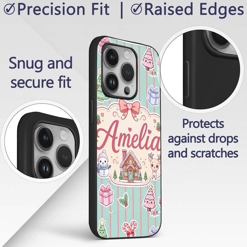 Cute Christmas Festive Stickers Gingerbread House Custom Name Protective Phone Case Mobile Cover Durable Everyday Smartphone Shock Resistant