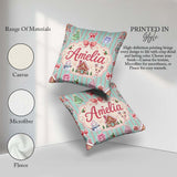 Custom Name Christmas Festive Gingerbread House Tree Teal Stripe Square Filled Cushion Throw Pillow Sofa Bed Home Decor Zip Washable UK Made