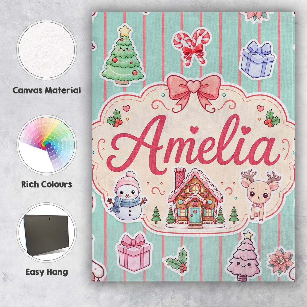 Personalised Name Cute Christmas Festive Custom  Unique Gift Idea Elegant Feature Canvas Wall Art Print Decor Picture Ready to Hang