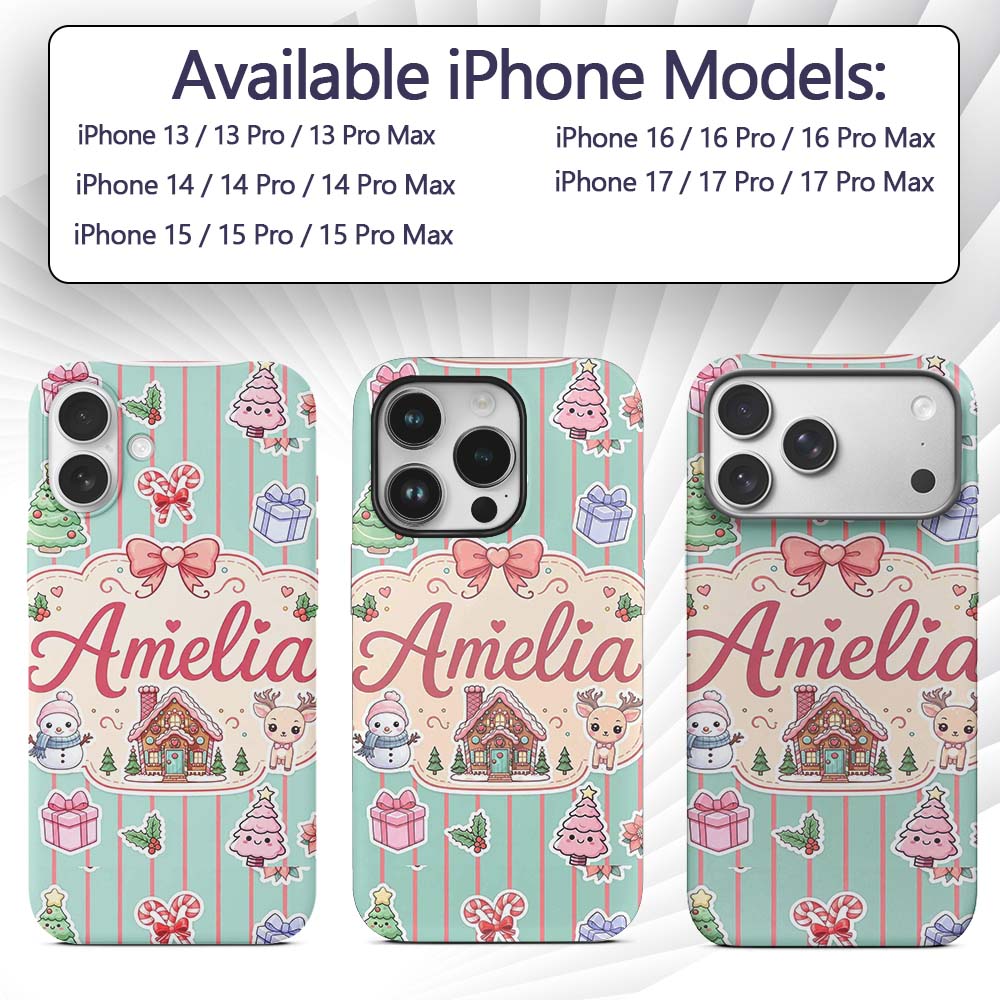 Cute Christmas Festive Stickers Gingerbread House Custom Name Protective Phone Case Mobile Cover Durable Everyday Smartphone Shock Resistant